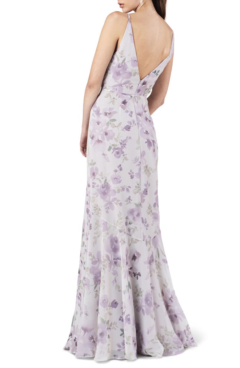 Jenny Yoo Ensley Painted Petals Faux Wrap Trumpet Gown, Alternate, color, 