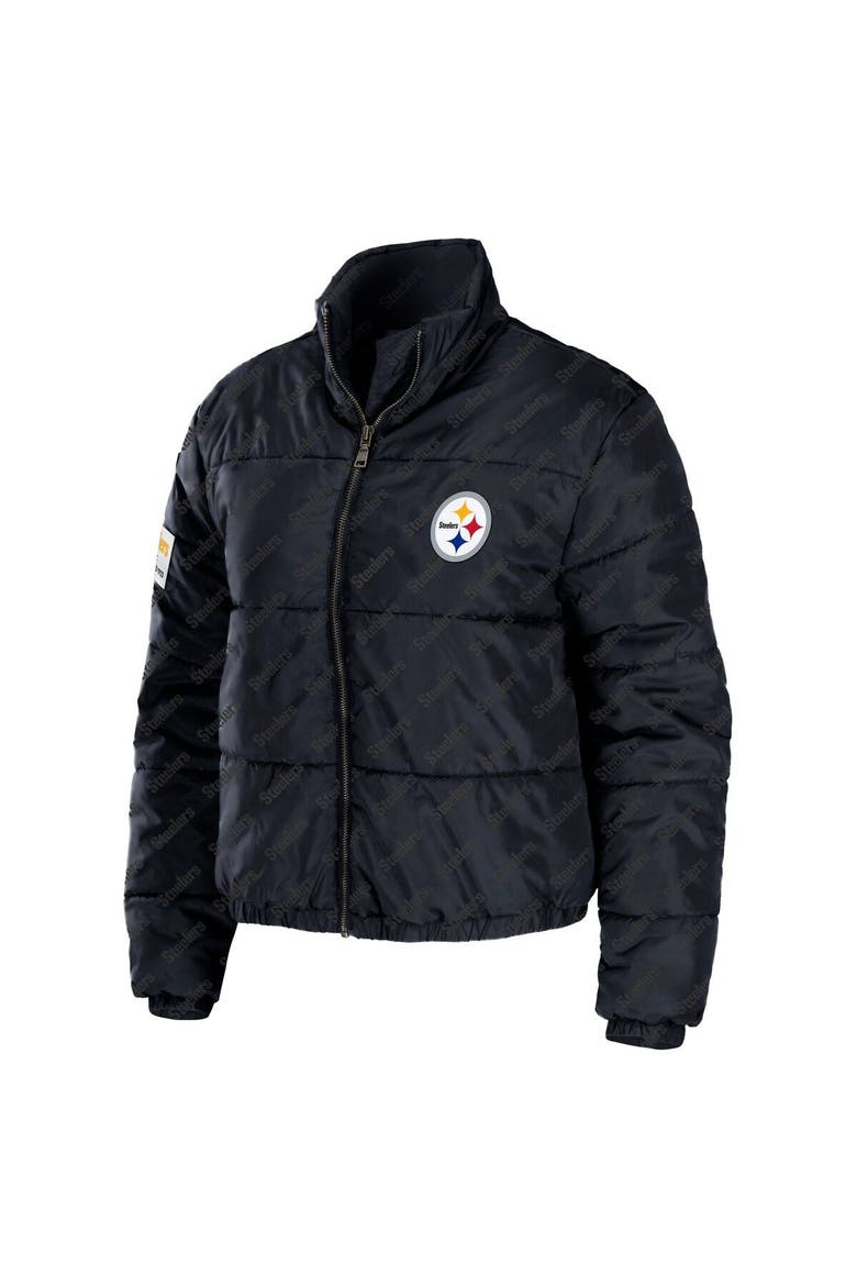Women's WEAR by Erin Andrews Black Pittsburgh Steelers Puffer Full-Zip Cropped Jacket, Alternate, color, Black