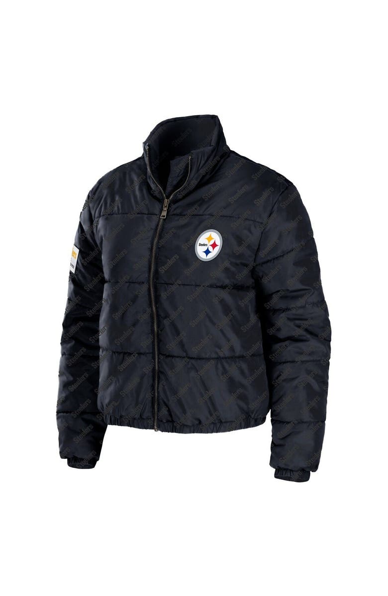 WEAR by Erin Andrews Women's WEAR by Erin Andrews Black Pittsburgh Steelers Puffer Full-Zip Cropped Jacket, Alternate, color, Black