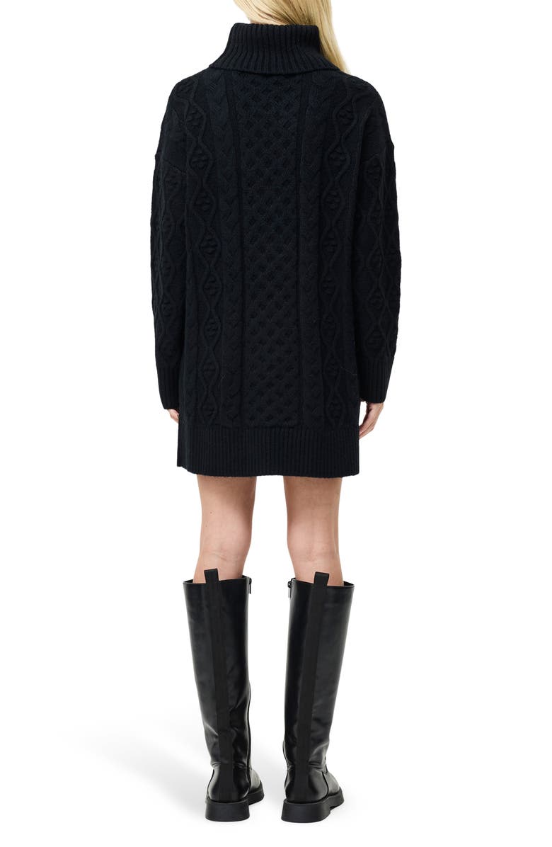 French Connection Makira Long Sleeve Cable Stitch Sweater Dress, Alternate, color, Black