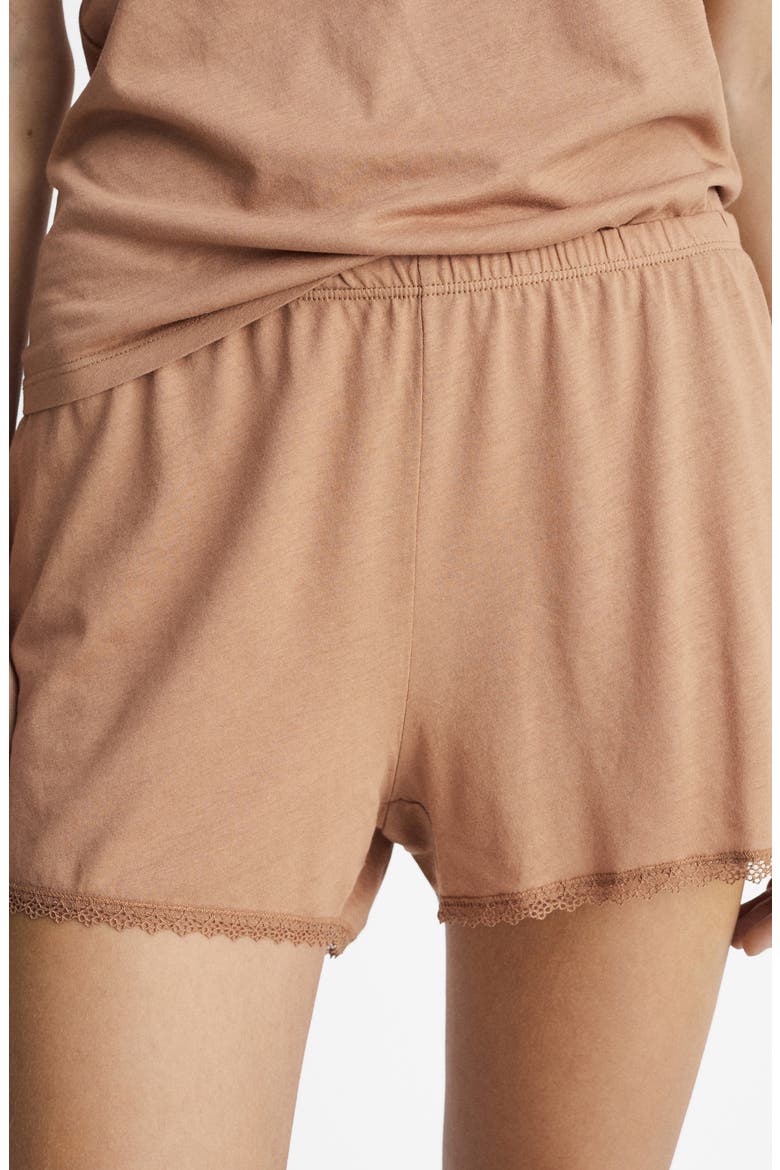 Lace Trim Cotton & Modal Pajama Shorts, Alternate, color, MEDIUM BROWN