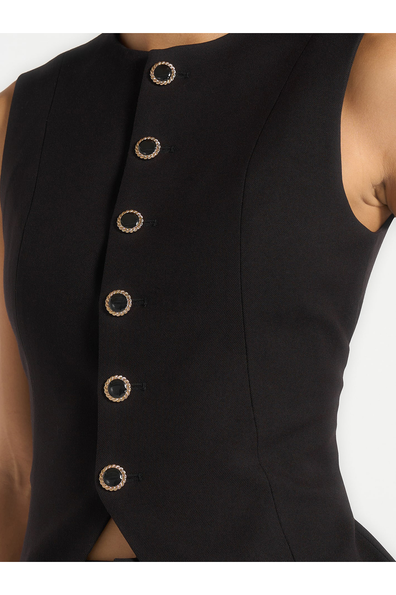 Maisie Tailored Crew Neck Cinch Waistcoat, Alternate, color, Black