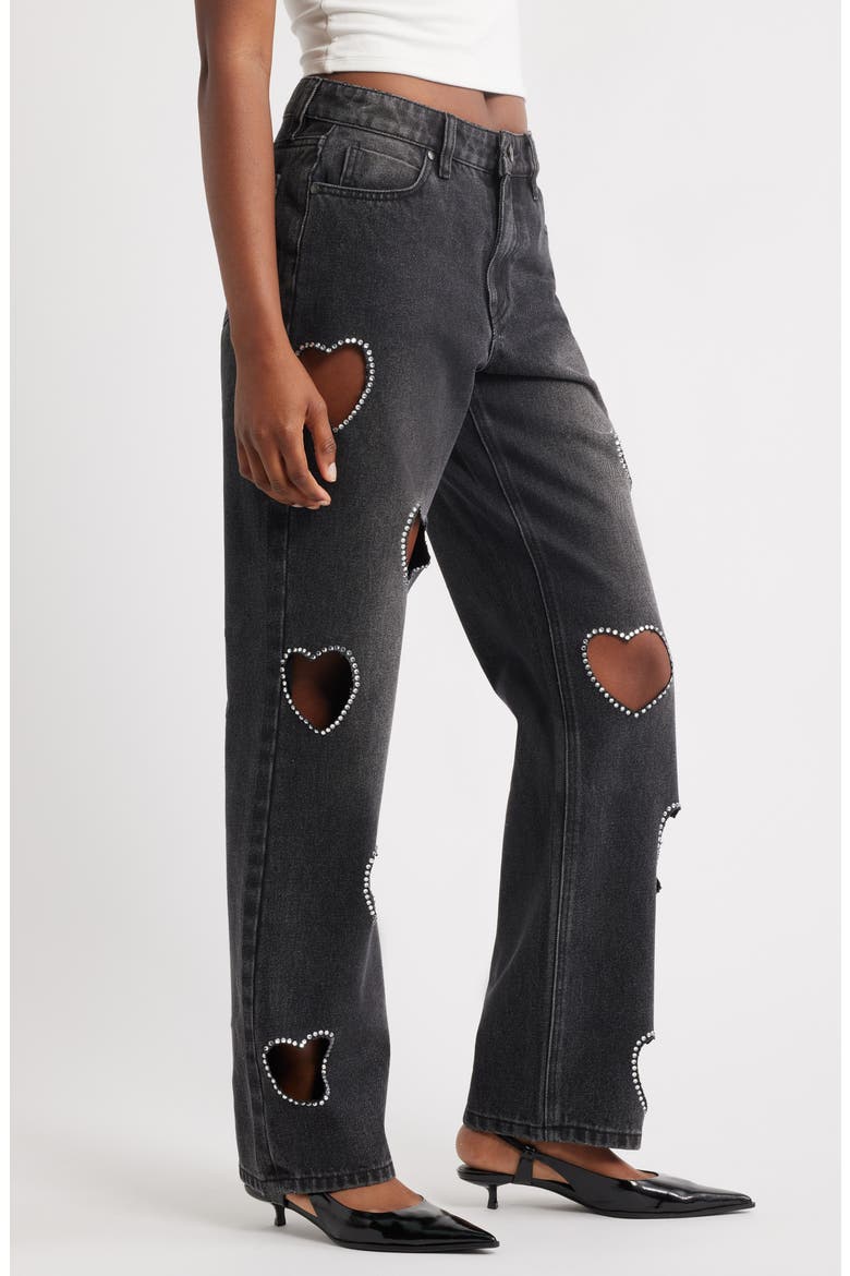 Heart Cutout Wide Leg Jeans, Alternate, color, BLACK WASH