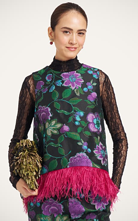 La Scala Top With Feathers