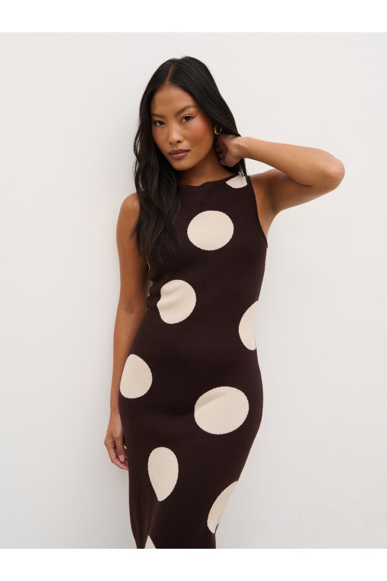 Sarover Polka Maxi Knit Dress, Alternate, color, Brown And Cream