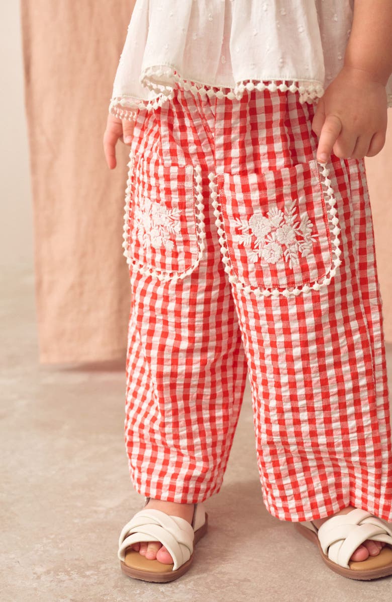 NEXT Kids' Embroidered Peplum Tank & Gingham Pants Set, Alternate, color, Red