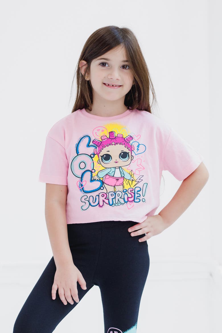 Roller Sk8er 2-Piece Cropped T-Shirt and Leggings Set, Alternate, color, Neon Pink Black
