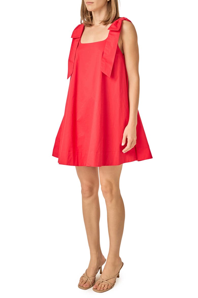 Bow Shoulder Sleeveless Cotton Minidress, Alternate, color, RED