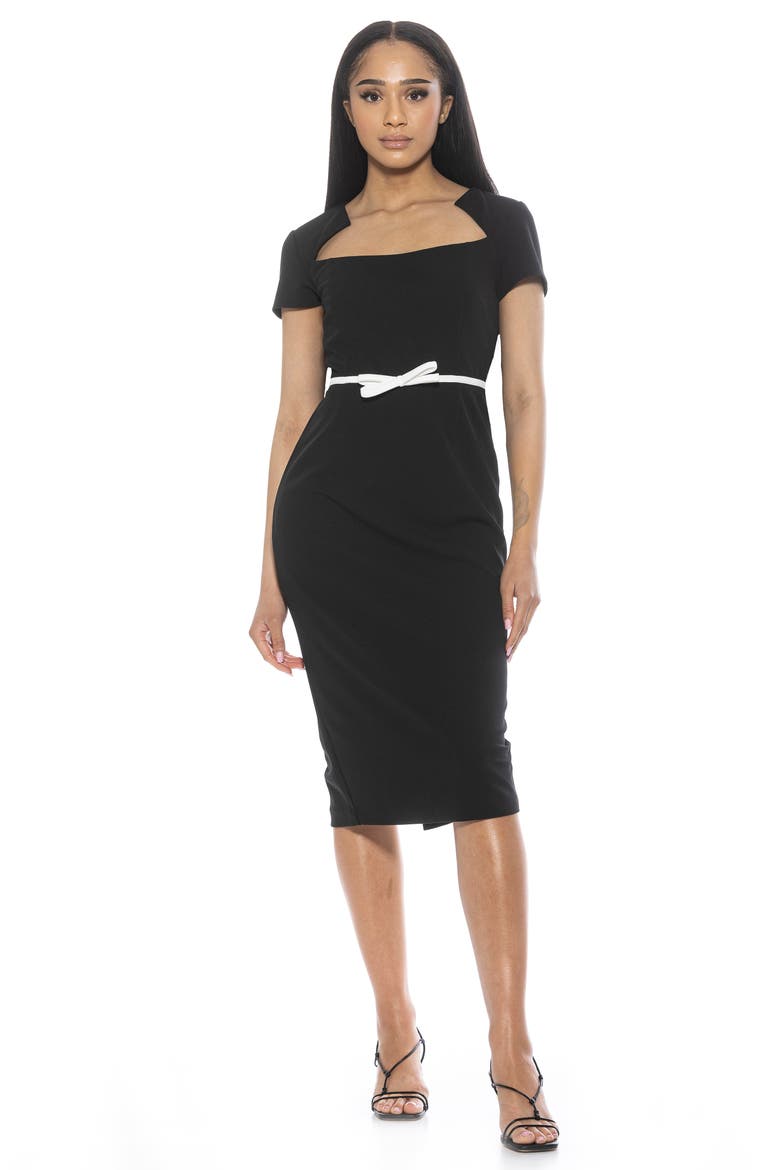Alma Sheath Midi Dress, Alternate, color, BLACK/ IVORY