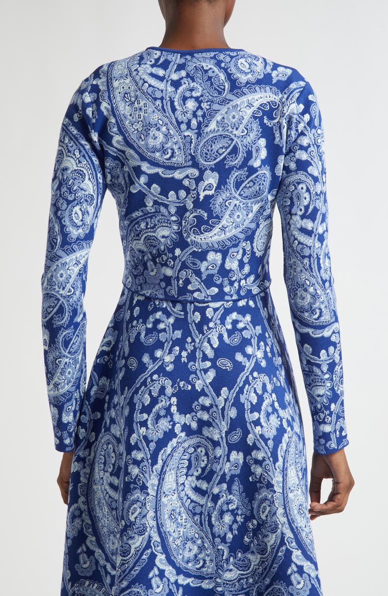 Etro Paisley Jacquard Crop Cardigan, Alternate, color, Multicolor On Blue Base