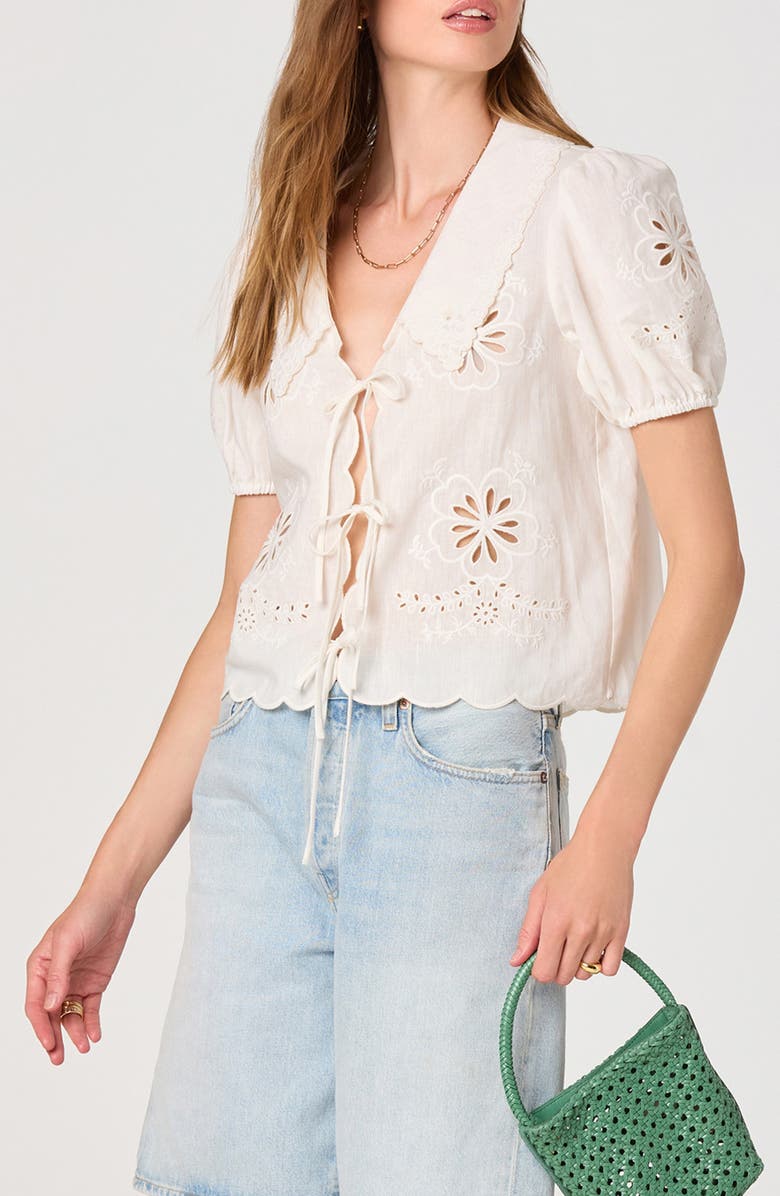 ASTR the Label Eider Tie Front Eyelet Top, Alternate, color, White