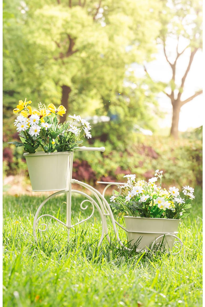 21.5"L Metal Bicycle Planter Stands Flower Pot Cart, Alternate, color, White