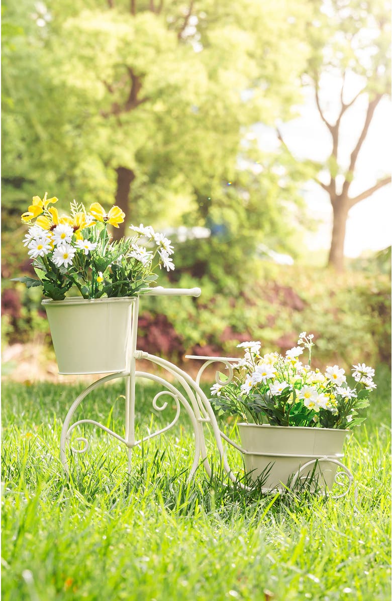 Glitzhome 21.5"L Metal Bicycle Planter Stands Flower Pot Cart, Alternate, color, White