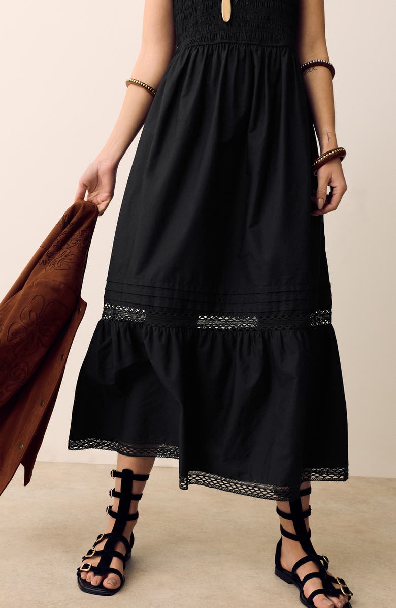 PER UNA BY M&S Smocked Lace Trim Sleeveless Cotton Maxi Dress, Alternate, color, Black