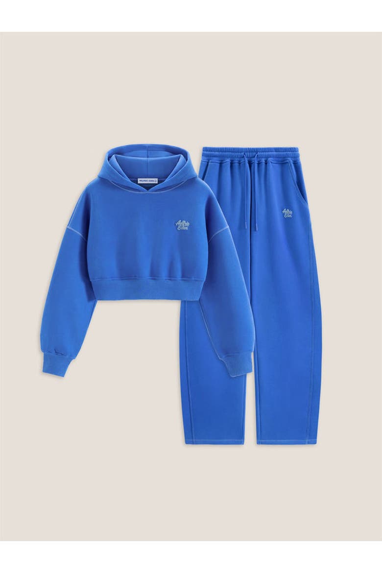 Cloud Essential Fleece Cropped Pullover Hoodie Set, Alternate, color, Blue