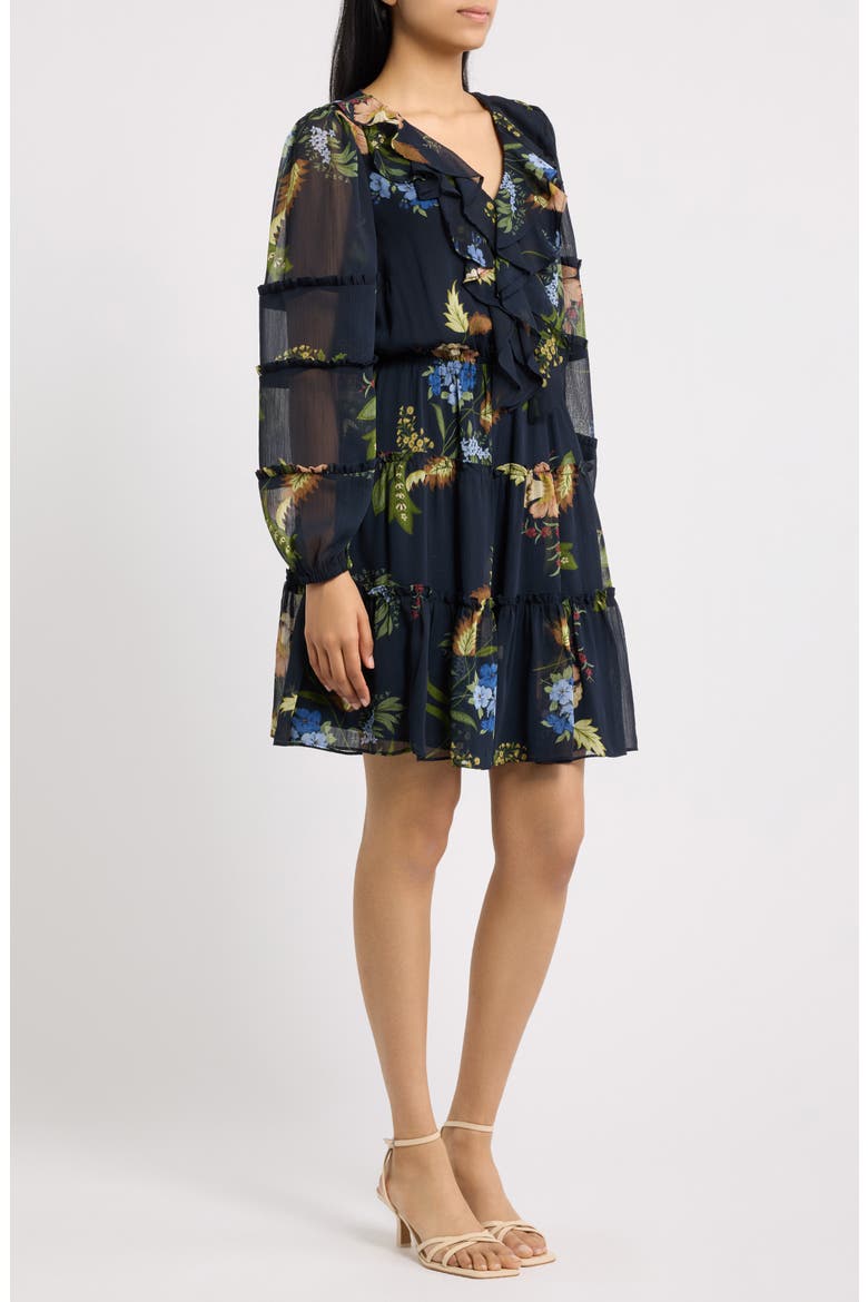 Floral Print Long Sleeve Dress, Alternate, color, RICH BLACK