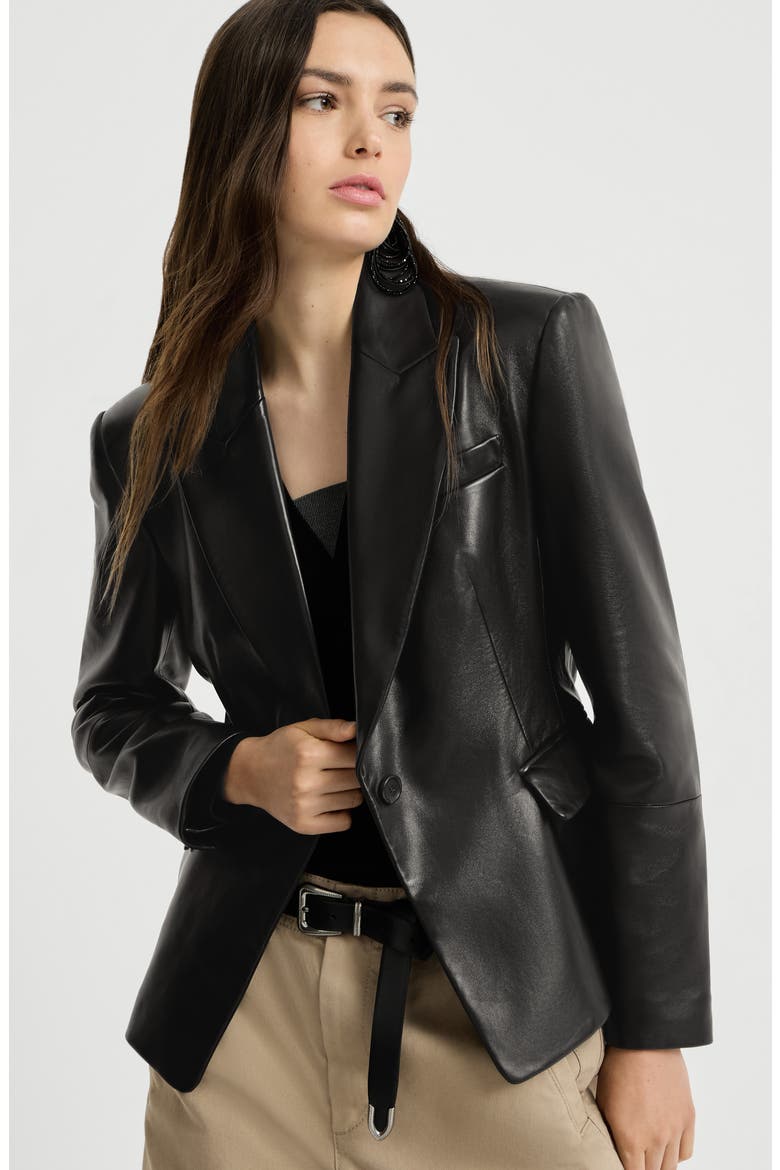 Nappa leather blazer with monili, Alternate, color, Black
