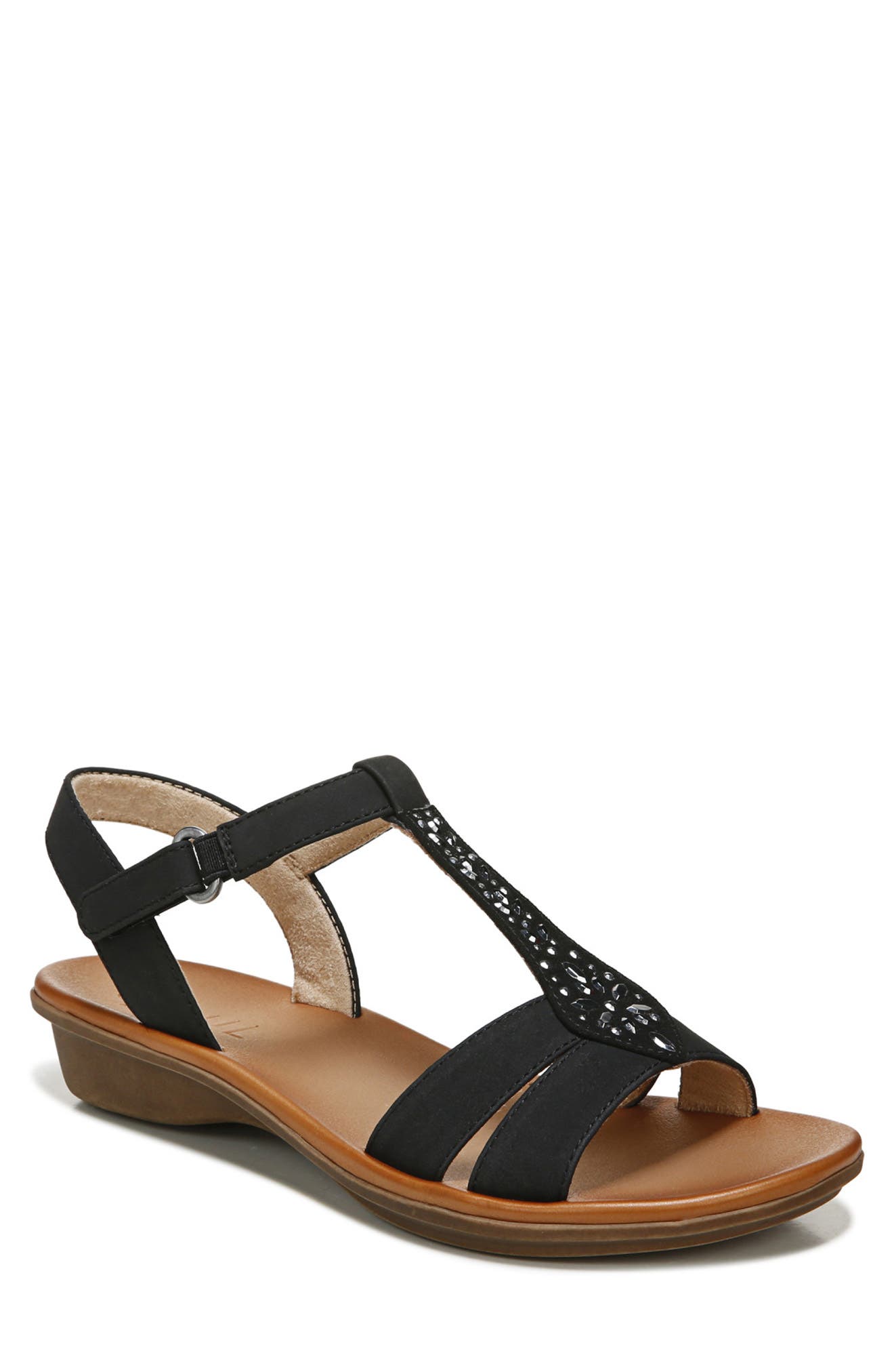 SOUL NATURALIZER Summer Embellished T-Strap Sandal - Wide Width Available, Alternate, color, Black