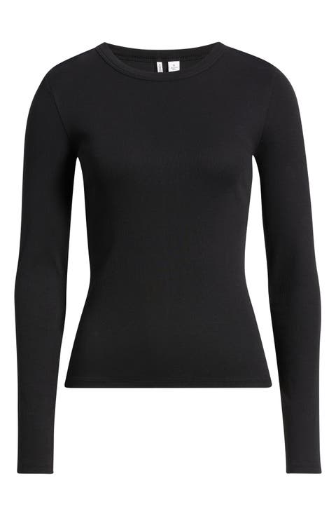 Ribbed Crewneck Long Sleeve T-Shirt