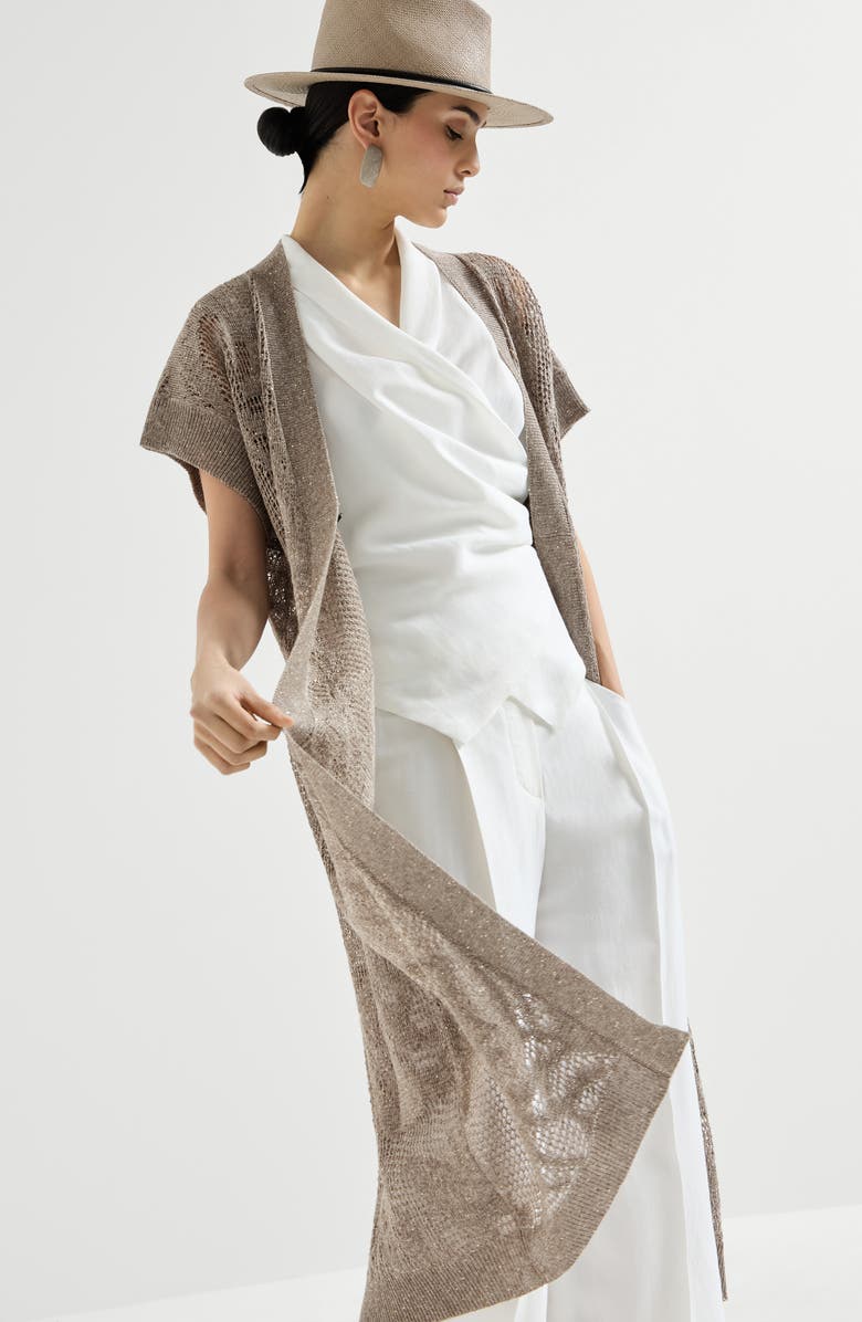 Brunello Cucinelli Dazzling water lilies long cardigan, Alternate, color, Mud