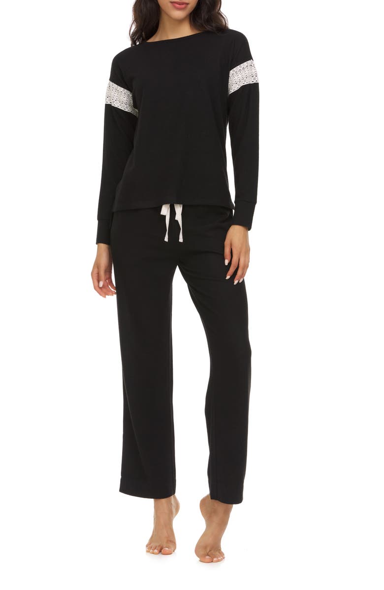 Flora Nikrooz FLORA BY FLORA NIKROOZ Alexandra Long Sleeve Top & Pants 2-Piece Pajama Set, Main, color, Black