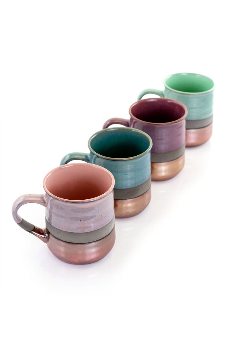 Gibson Home Copper Tonal 4 Piece 18 Ounce Round Stoneware Mug Set, Alternate, color, Brown