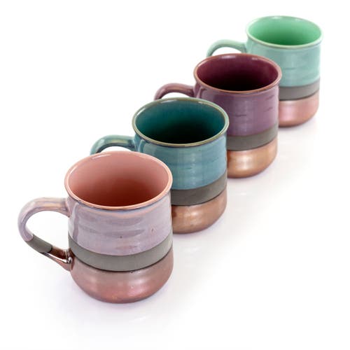 Gibson Home Copper Tonal 4 Piece 18 Ounce Round Stoneware Mug Set In Multi