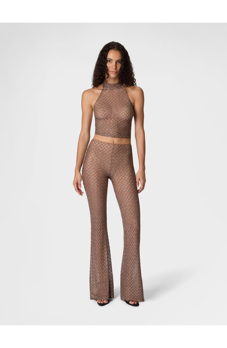 Missoni Scarf Top In Lamé Viscose With Spiderweb Motif, Alternate, color, Brown