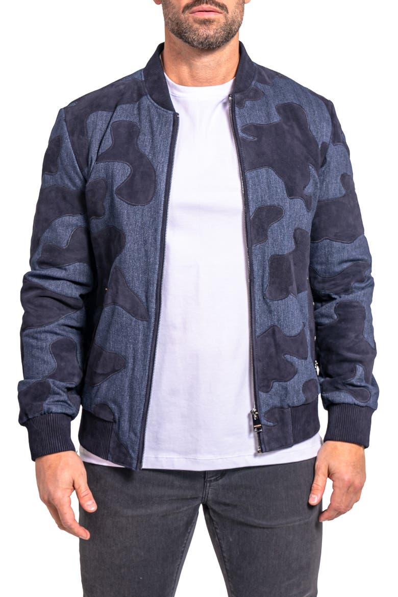 Ascension0008 Leather & Denim Camouflage Jacket, Main, color, BLUE