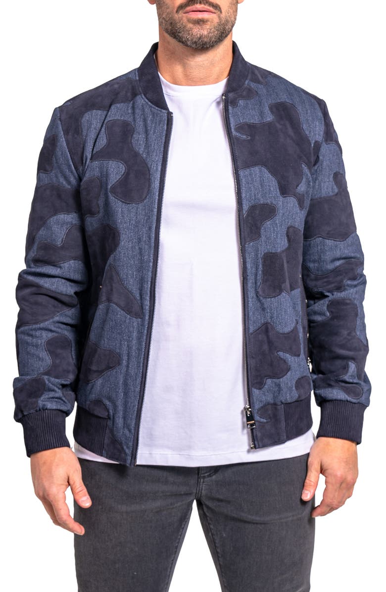 Maceoo Ascension0008 Leather & Denim Camouflage Jacket, Main, color, Blue