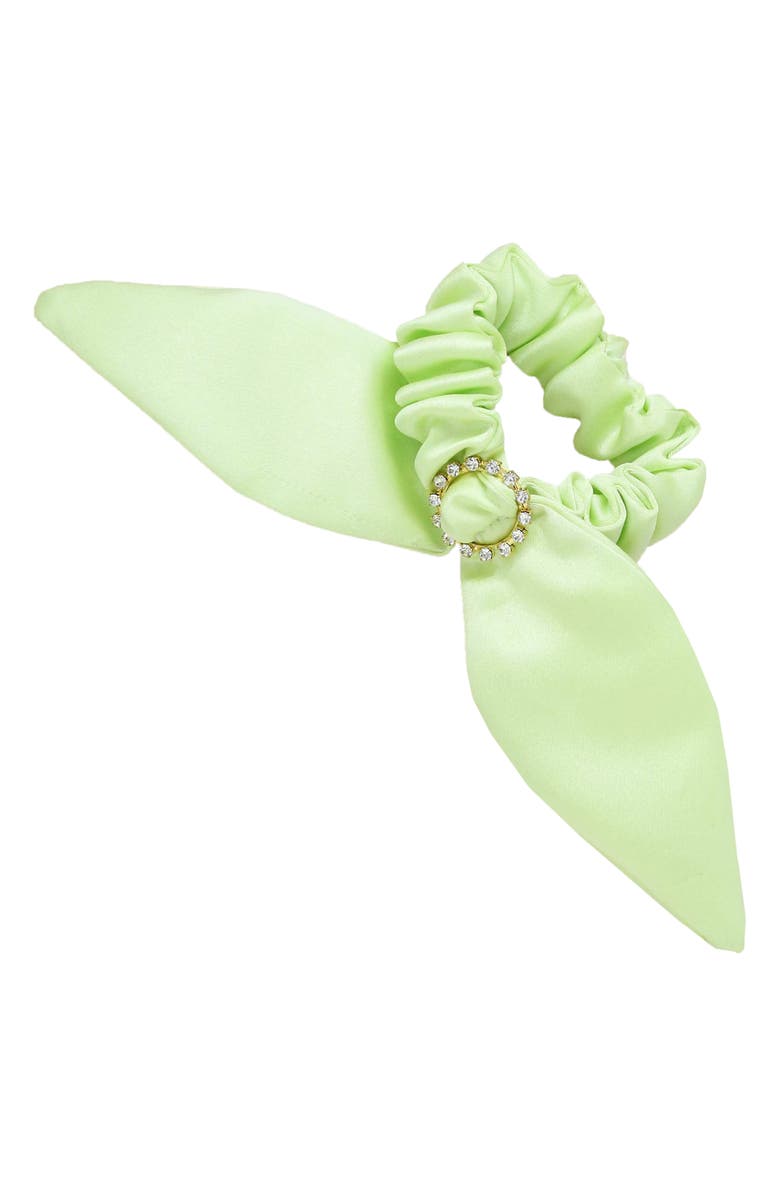 Ettika Bow Crystal Scrunchie, Main, color, Green