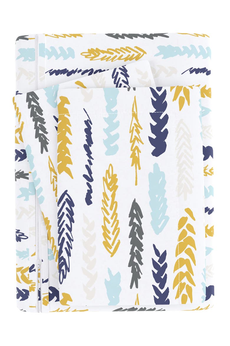 HOME SPUN Premium Ultra Soft Feathers Pattern 3-Piece Duvet Cover Set, Alternate, color, NAVY