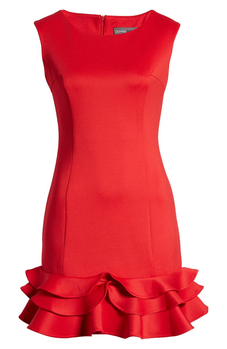 Donna Ricco Ruffle Hem Sleeveless Scuba Dress, Alternate, color, Red