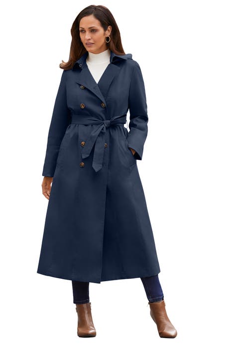 Double Breasted Long Trench Raincoat (Plus)