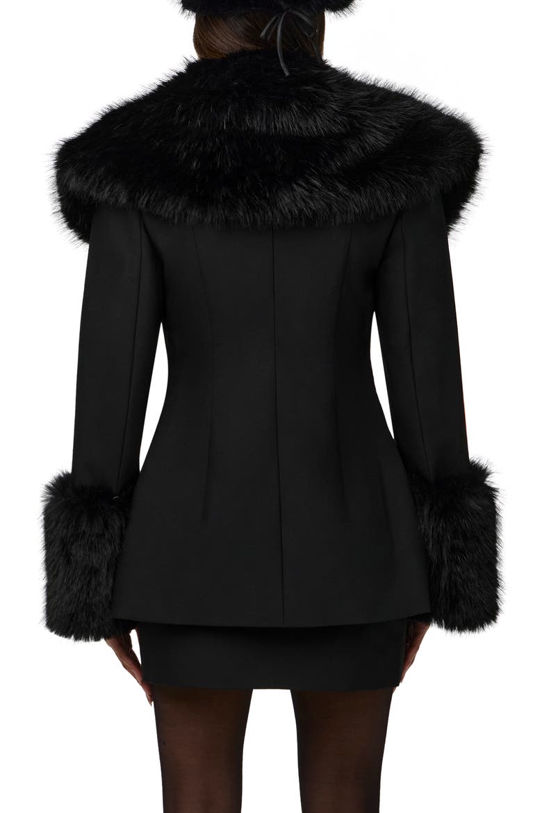 Faux Fur Trim Blazer, Alternate, color, BLACK