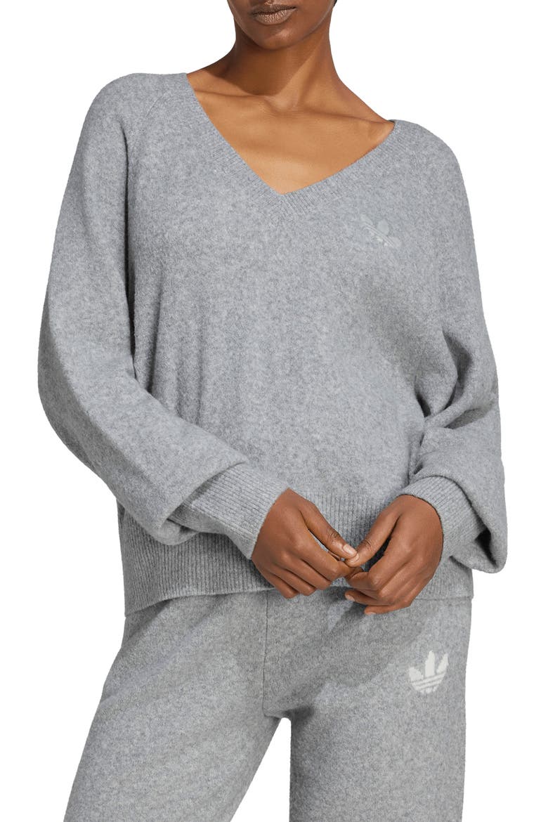 Knit V-Neck Sweater, Main, color, MEDIUM GREY HEATHER
