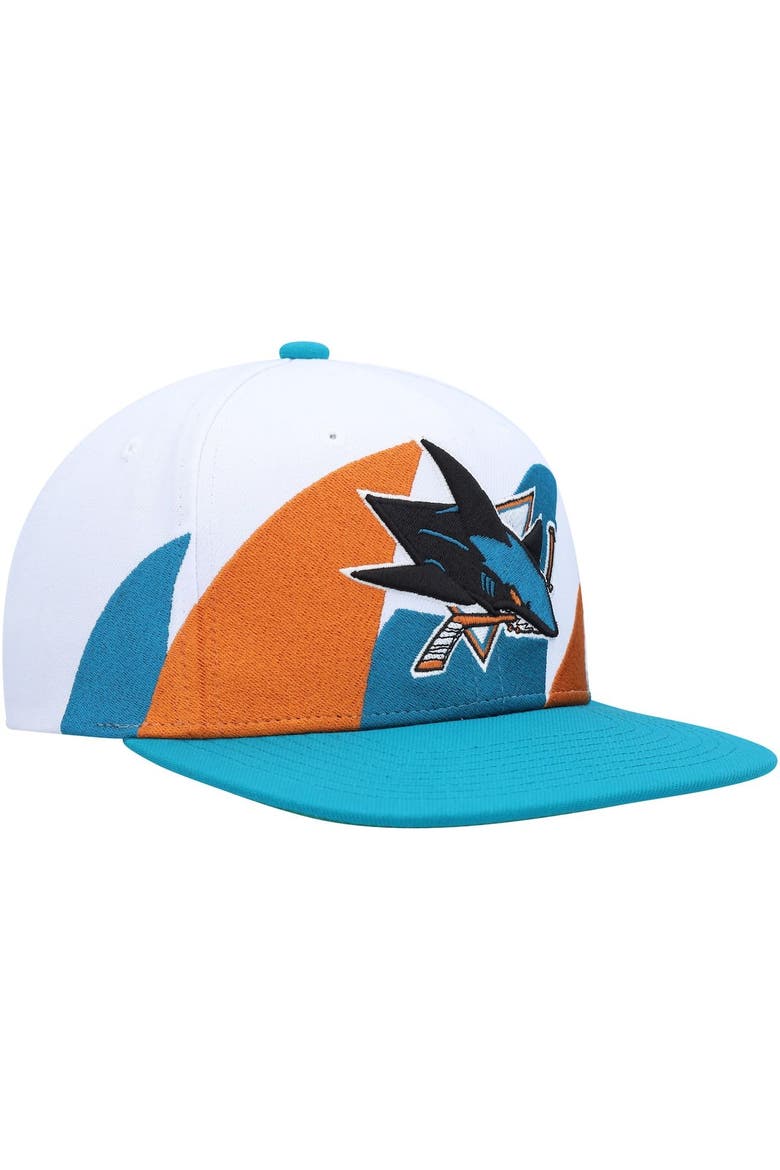 Men's Mitchell & Ness White/Aqua San Jose Sharks Vintage Sharktooth Snapback Hat, Alternate, color, White