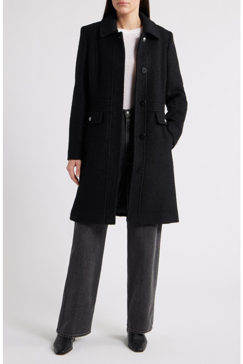 Bouclé Longline Coat, Alternate, color, BLACK