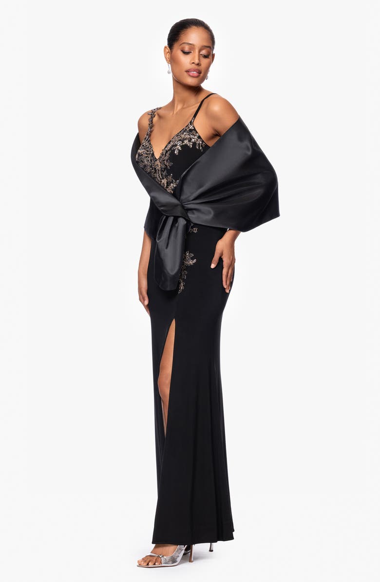 Betsy & Adam Satin Shawl Wrap, Alternate, color, Black