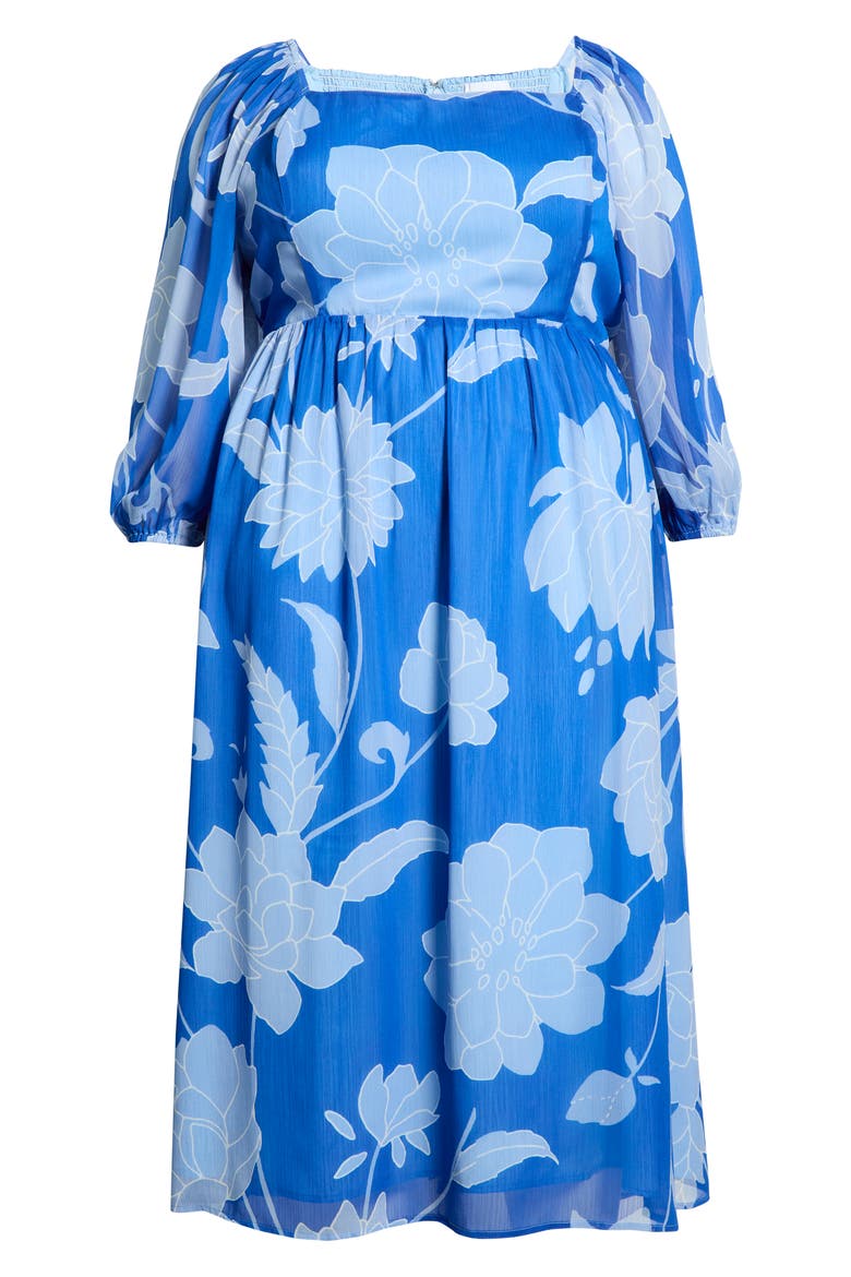 Seabloom Floral Amaretto Puff Long Sleeve Dress, Alternate, color, COBALT-BLUE