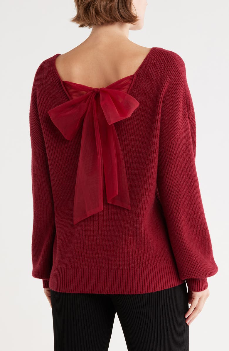 Blu Pepper Bow V-Neck Sweater, Alternate, color, Deep Red