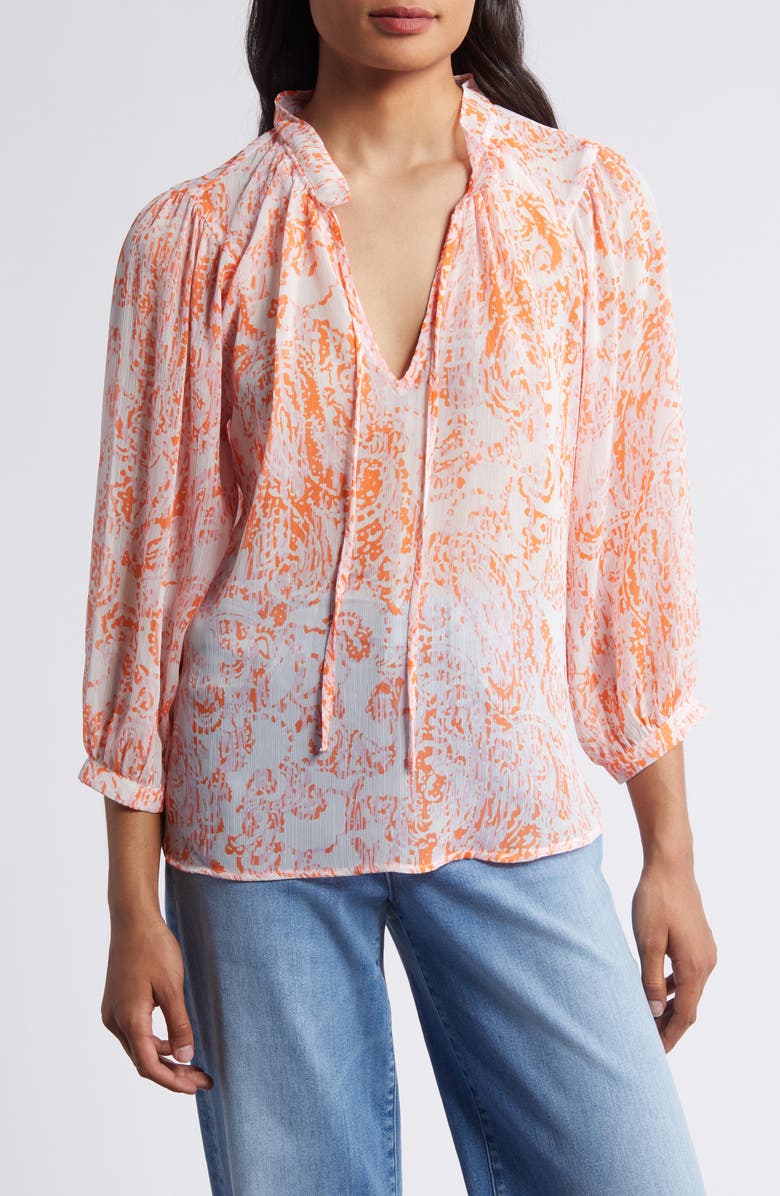 Vince Camuto Balloon Sleeve Floral Peasant Top, Main, color, Orange Fizz