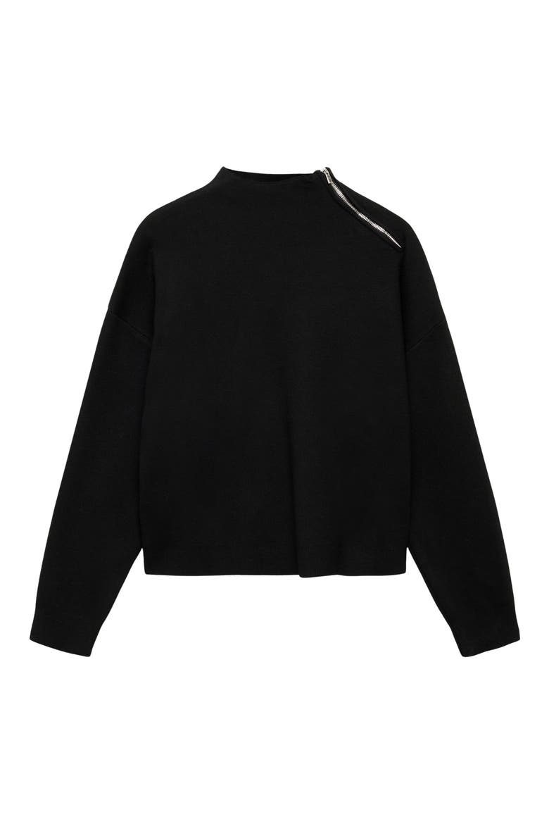 Konpaktu Asymmetric Half Zip Sweater, Alternate, color, BLACK