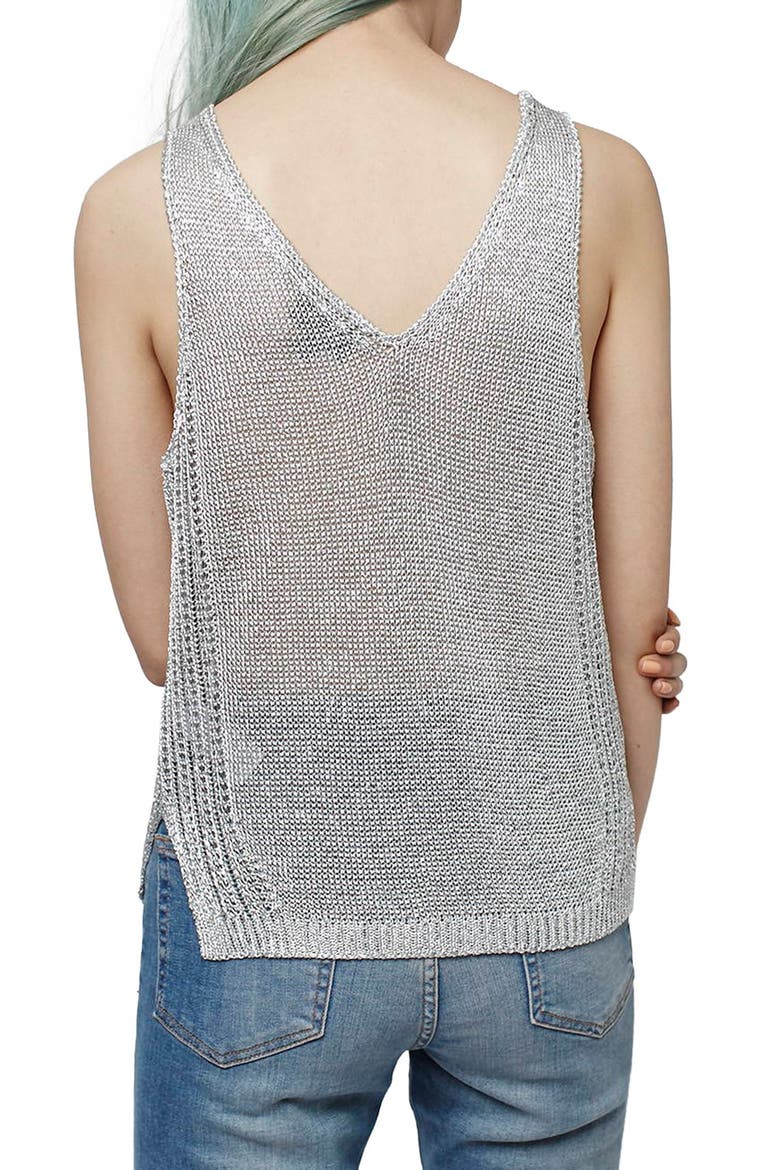 Deep V-Neck Metallic Tank, Alternate, color, SILVER
