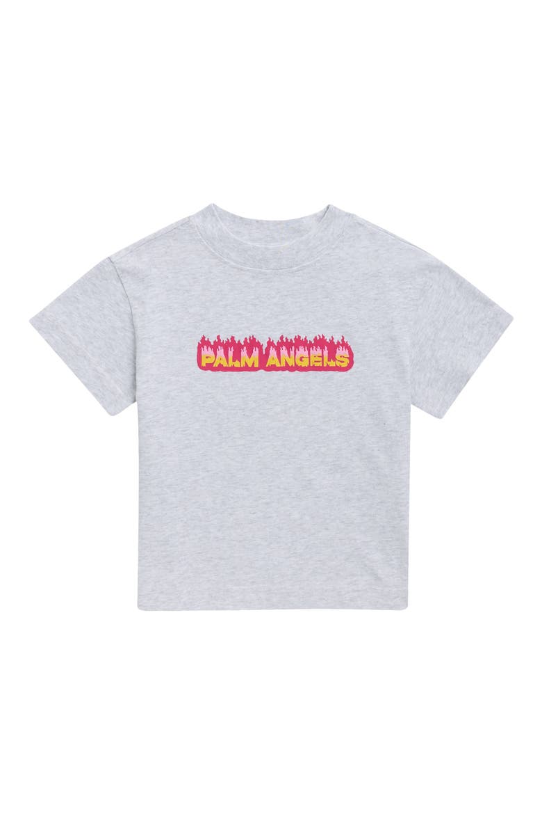 Kids' Flames Cotton T-Shirt, Main, color, MELANGE GREY FUCHSIA