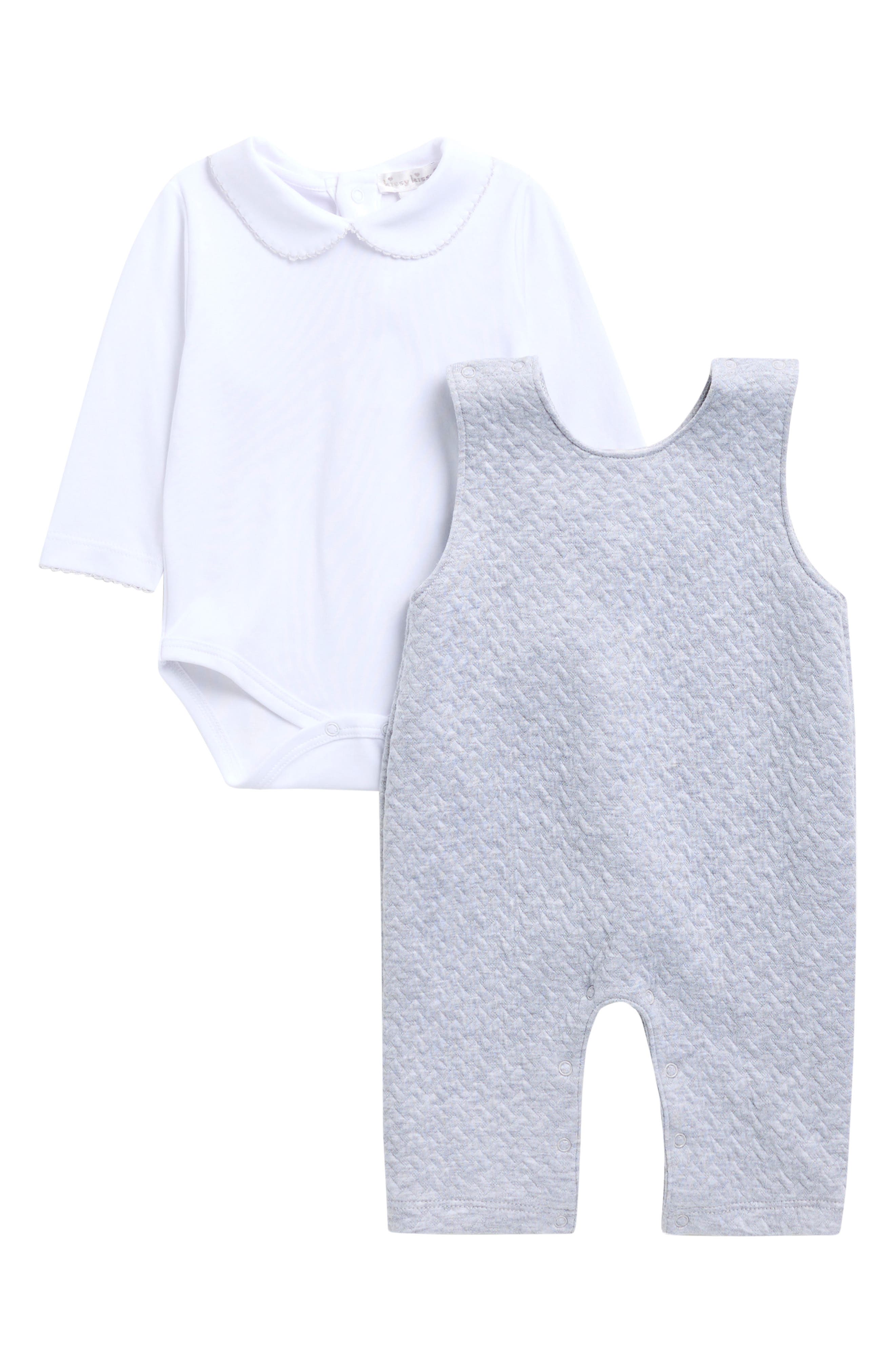 Kissy Kissy Collared Bodysuit & Jacquard Knit Overalls Set