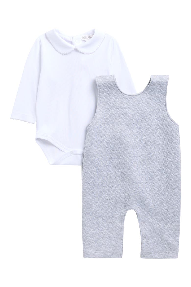 Collared Bodysuit & Jacquard Knit Overalls Set, Main, color, LIGHT GREY