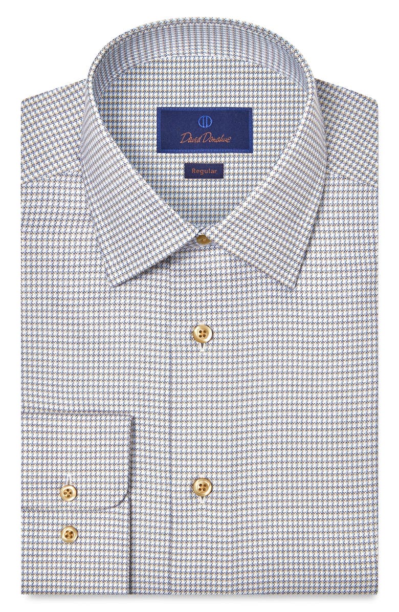 David Donahue Regular Fit Microcheck Cotton Dress Shirt, Main, color, White/ Dune