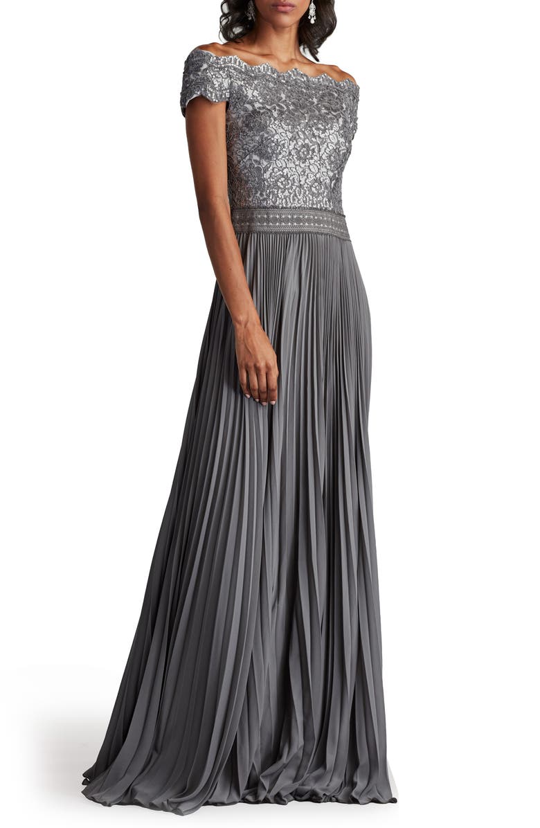 Tadashi Shoji Sequin Bodice Short Sleeve Gown, Alternate, color, Mist