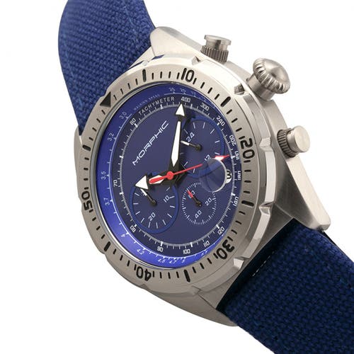 Morphic M53 Series Chronograph Fiber-weaved Leather-band Watch W/date In Silver/blue